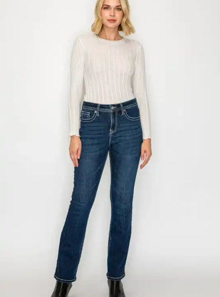 Artemis Vintage AT2106BTDT - TUMMY CONTROL HIGH RISE SLIM FLARE JEANS - Sleekdenim.com
