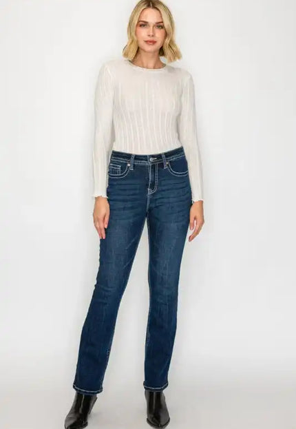Artemis Vintage AT2106BTDT - TUMMY CONTROL HIGH RISE SLIM FLARE JEANS - Sleekdenim.com