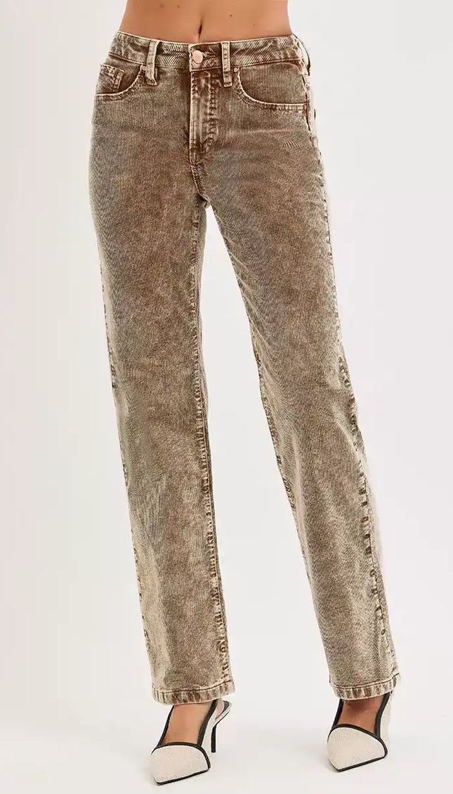 RISEN Tummy Control Mid Rise Straight Leg Corduroy Pants - Sleekdenim.com