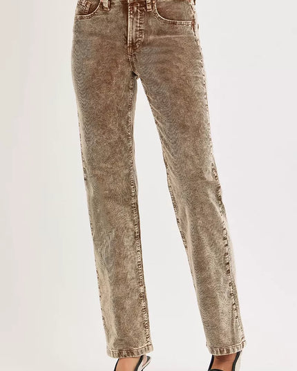 RISEN Tummy Control Mid Rise Straight Leg Corduroy Pants - Sleekdenim.com