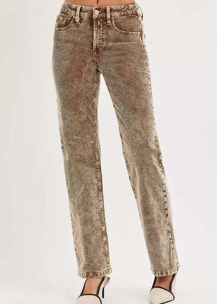 RISEN Tummy Control Mid Rise Straight Leg Corduroy Pants - Sleekdenim.com