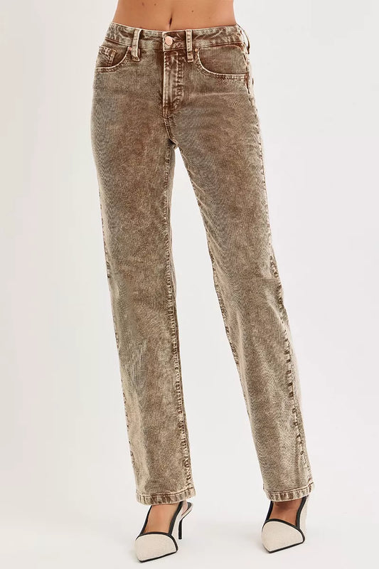 RISEN Tummy Control Mid Rise Straight Leg Corduroy Pants - Sleekdenim.com