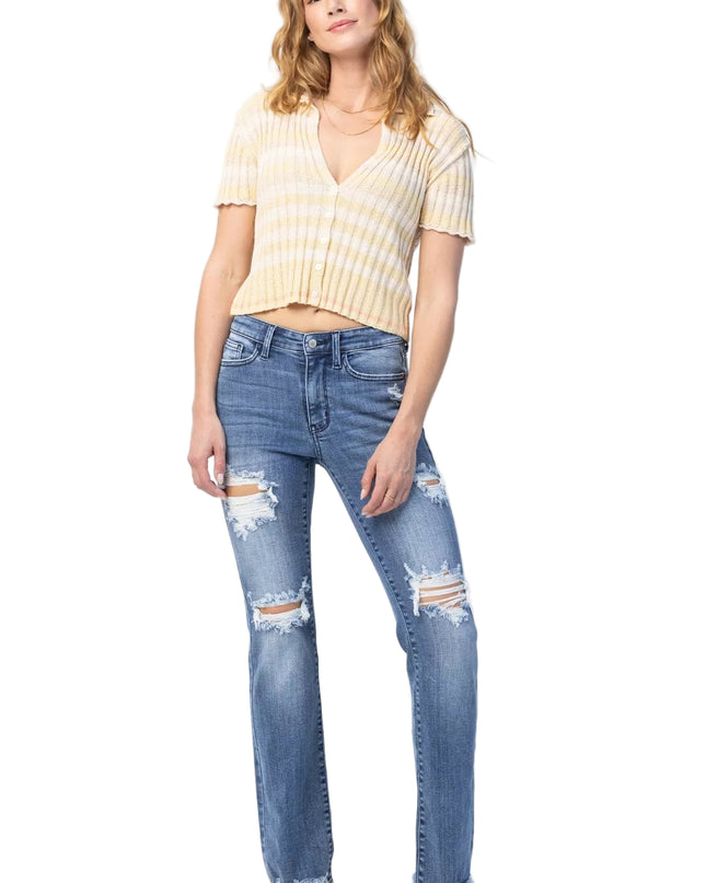 Judy Blue Full Size Mid Rise Destroy Straight Jeans Plus Size - Sleekdenim.com