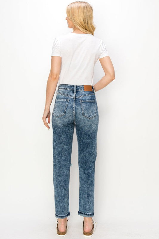 AT1061MMD HIGH RISE STRETCH DISTRESSED MOM JEANS - Sleekdenim.com