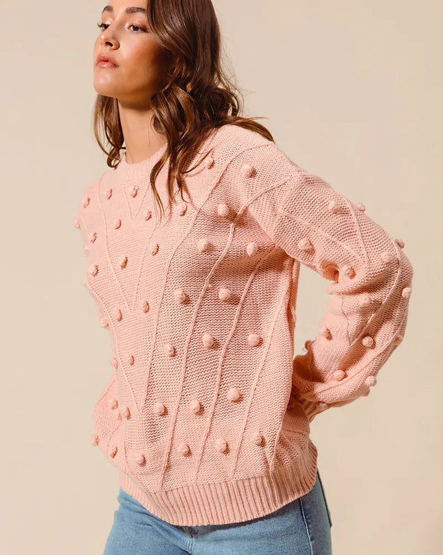 SO ME Pom Pom Textured Knit Sweater Top - Sleekdenim.com