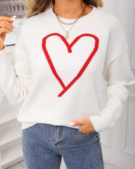 Valentine's Day Heart Graphic Dropped Shoulder Sweater - Sleekdenim.com
