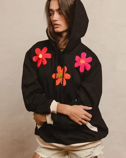 BiBi Patched Hoodie Top - Sleekdenim.com