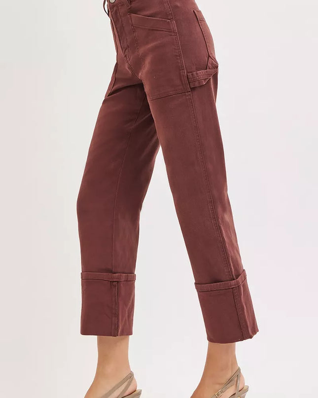 RISEN Full Size High Rise Wide Straight Cuffed Patch Jeans Plus Size - Sleekdenim.com