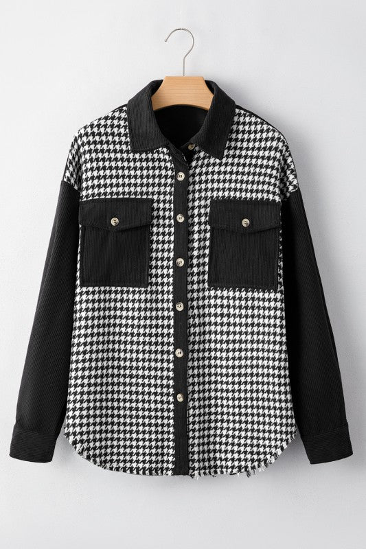 Houndstooth Corduroy Patchwork Flap Pocket Jackets - Sleekdenim.com