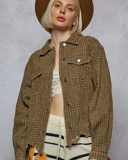POL Raw Hem Button Up Jacket with Chest Pockets - Sleekdenim.com