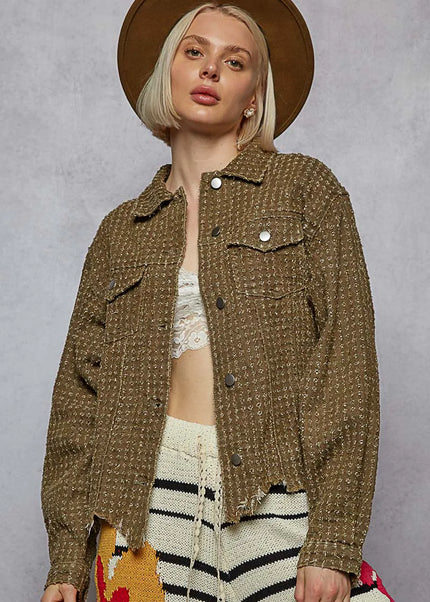 POL Raw Hem Button Up Jacket with Chest Pockets - Sleekdenim.com