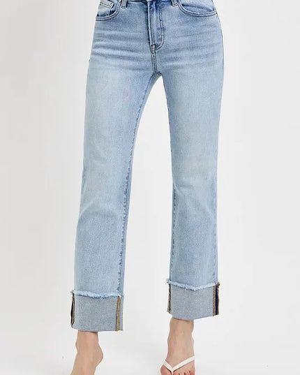 RISEN High Rise Straight Cuffed Relaxed Jeans - Sleekdenim.com