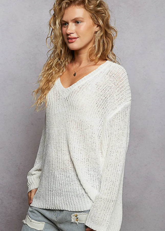 POL Oversized V-Neck Knit Top - Sleekdenim.com