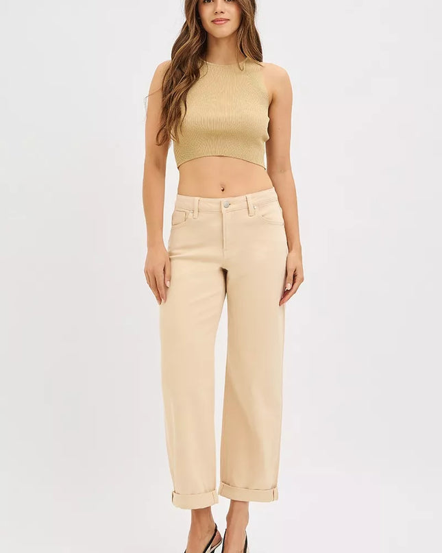 RISEN Tummy Control Mid Rise Ankle Barrel Relaxed Baggy - Sleekdenim.com