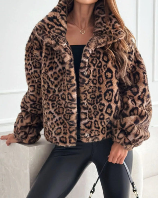 Leopard Faux Fur Cropped Jacket - Sleekdenim.com