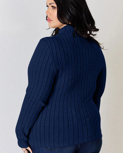 Basic Bae Full Size Ribbed Mock Neck Long Sleeve T-Shirt - Trendsi