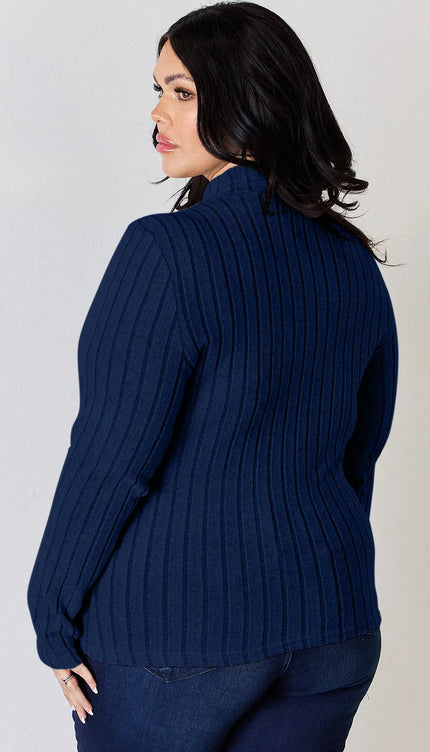 Basic Bae Full Size Ribbed Mock Neck Long Sleeve T-Shirt - Trendsi