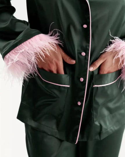 Silky Button Up Top and Pants Lounge Set - Sleekdenim.com