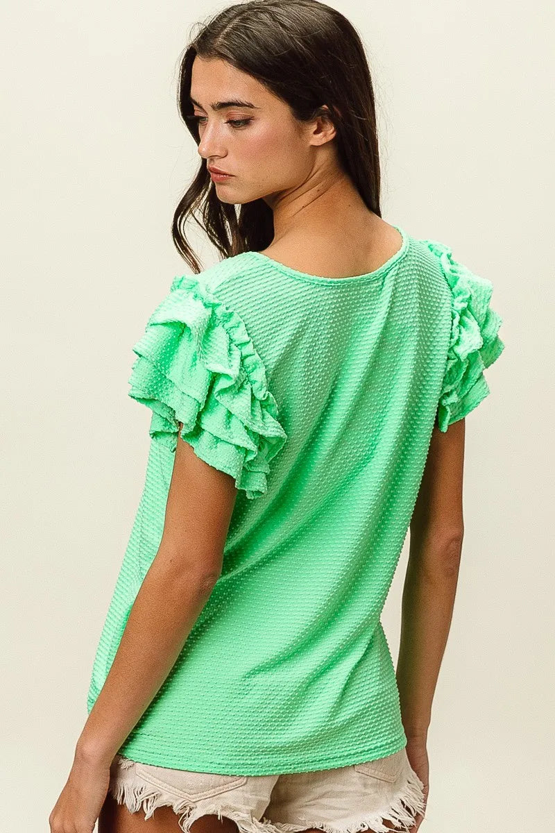 BiBi Birdseye Texture Layered Ruffle Top - Sleekdenim.com