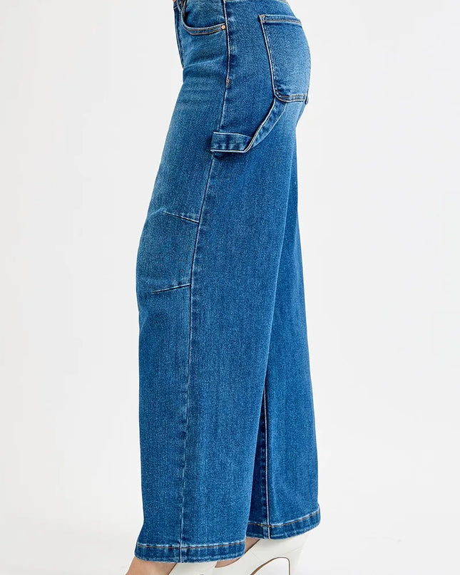 RISEN Full Size High Rise Wide Leg Patch Detailed Jeans Plus Size - Sleekdenim.com