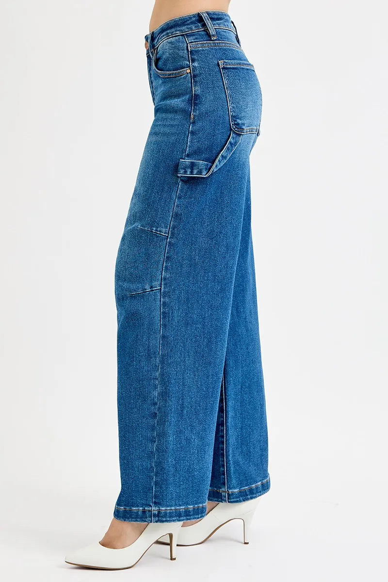 RISEN Full Size High Rise Wide Leg Patch Detailed Jeans Plus Size - Sleekdenim.com