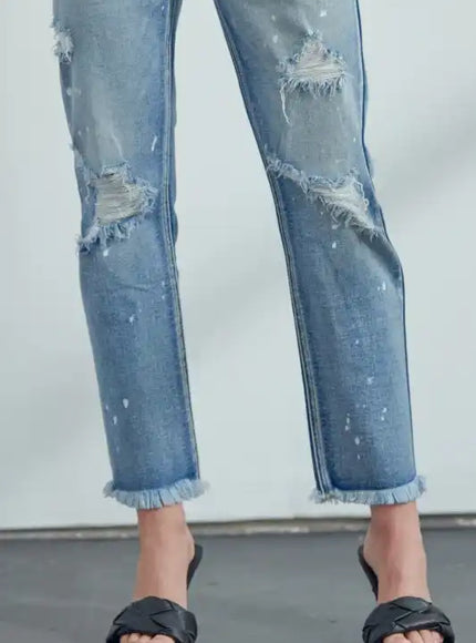 Artemis Vintage AT1050STM High Rise Distressed Straight Jeans - Sleekdenim.com