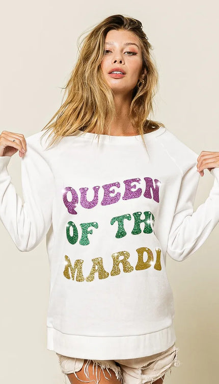 BiBi Queen Of Mardi Glitter Print Mardi Gras Sweatshirt - 3