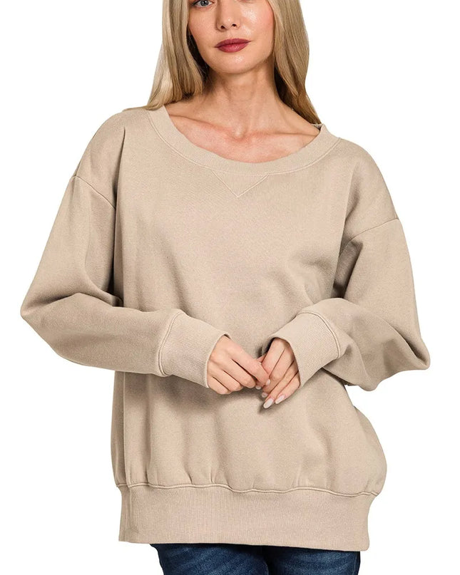 Zenana Fleece Boat Neck Sweatshirt - Sleekdenim.com