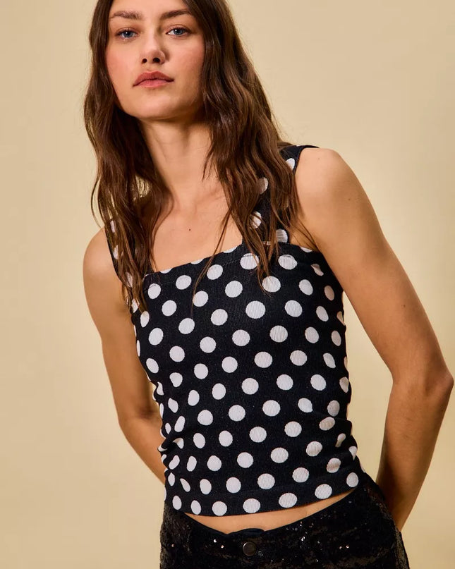 SO ME Polka Dot Knit Crop Seamless Casual Tank - Sleekdenim.com