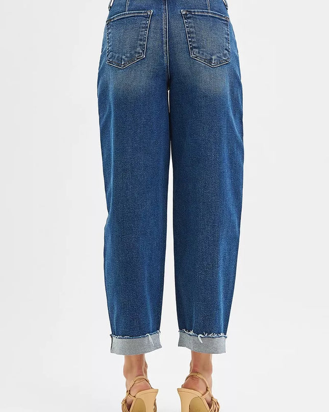 RISEN High Rise Fit Barrel Cuffed Jeans - Sleekdenim.com