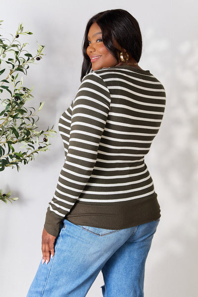 Zenana Full Size Striped Snap Down Cardigan | Sleekdenim.com