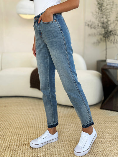 Judy Blue Full Size Mid Rise Rigid Magic Boyfriend Release Hem Jeans