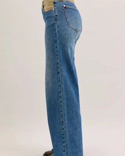 Judy Blue MR Column Straight Jeans with Corduroy Waist - Sleekdenim.com