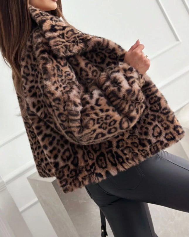 Leopard Faux Fur Cropped Jacket - Sleekdenim.com