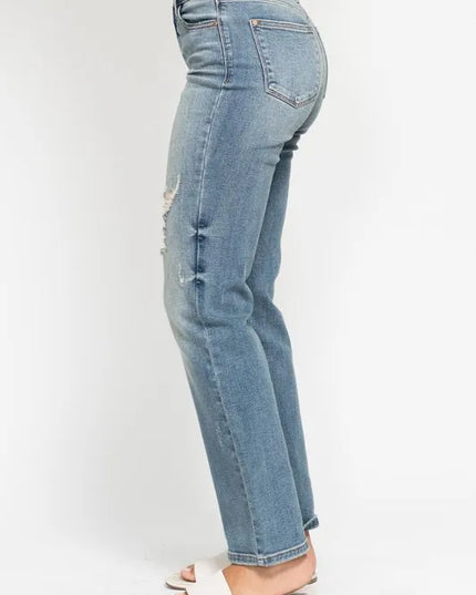 Judy Blue Full Size High Waist Distressed Dad Jean Plus Size - Sleekdenim.com