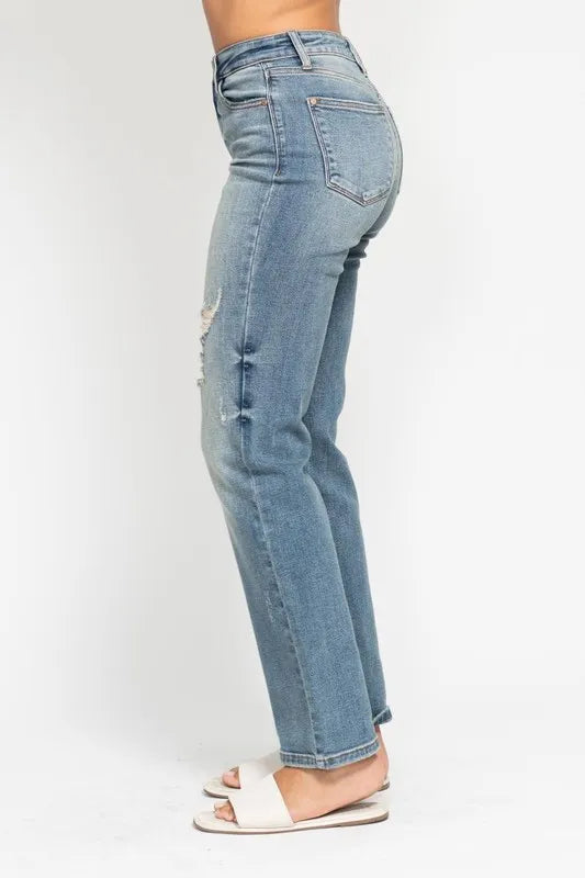 Judy Blue Full Size High Waist Distressed Dad Jean Plus Size - Sleekdenim.com