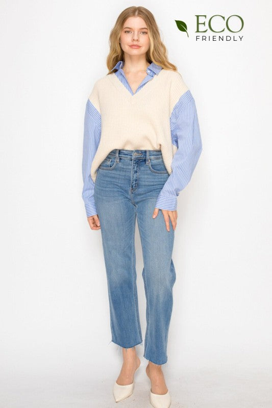 AT2052STM-CU Eco Fabric High Rise Straight Leg Jea - Artemis Vintage