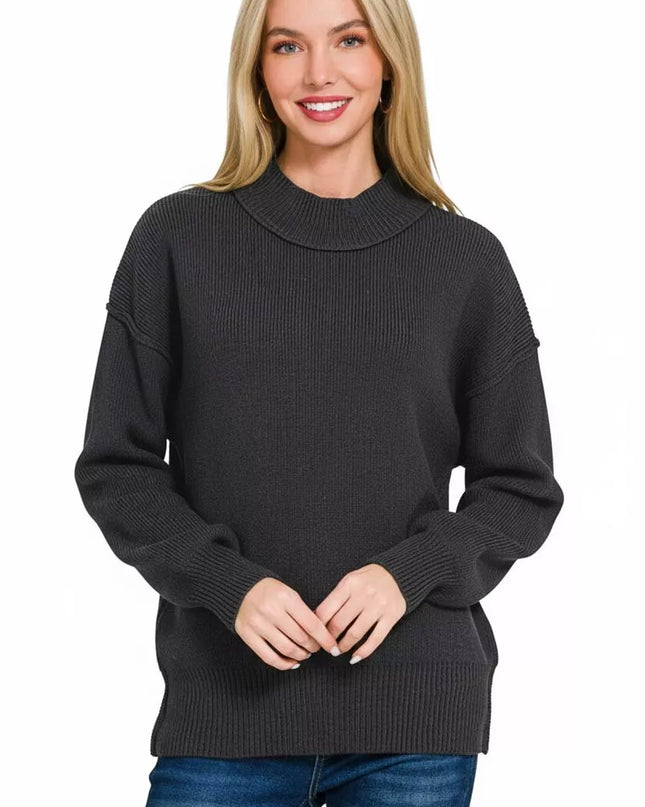 Zenana Wide Neckband Drop Shoulder Sweater - Sleekdenim.com