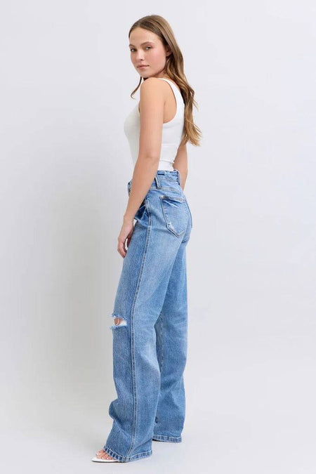 Judy Blue High Waist Rigid Magic Criss-Cross Waistband Dad Jeans 88883 | Sleekdenim.com