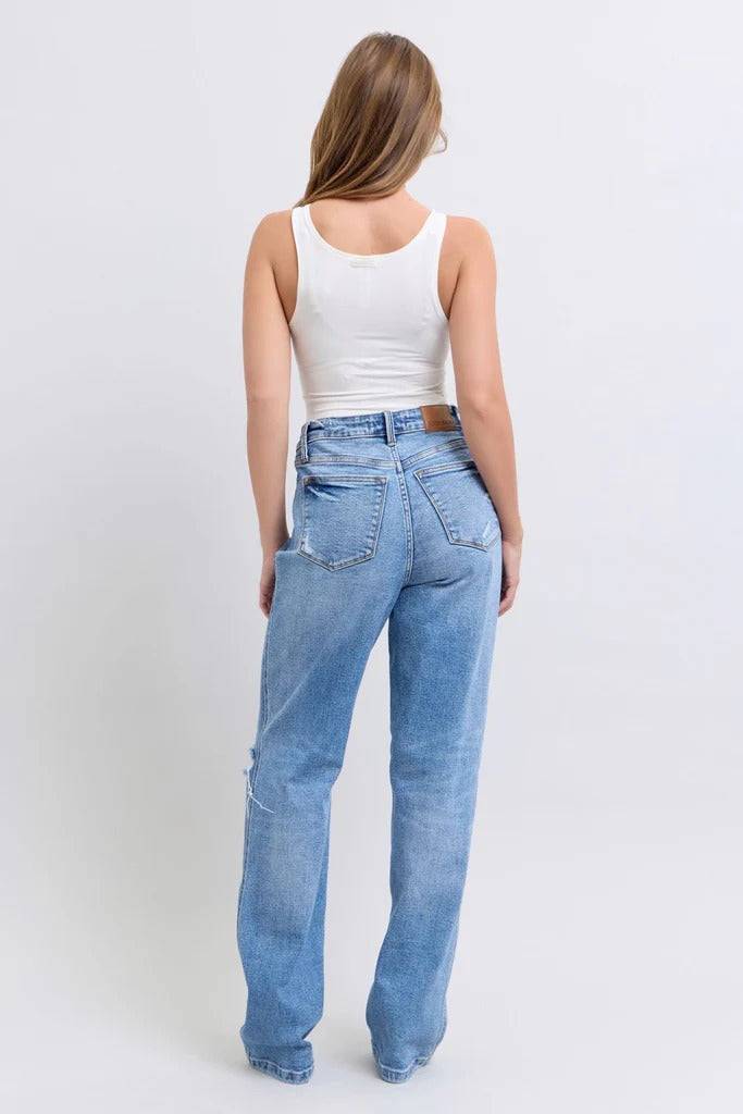 Judy Blue High Waist Rigid Magic Criss-Cross Waistband Dad Jeans 88883 | Sleekdenim.com