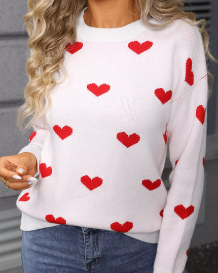 Valentine's Day Heart Pattern Dropped Shoulder Sweater - Sleekdenim.com