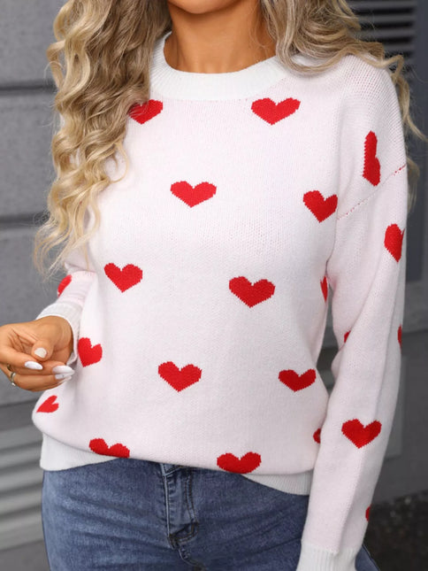 Valentine's Day Heart Pattern Dropped Shoulder Sweater - Sleekdenim.com
