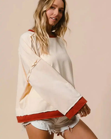 BiBi French Terry Top With Patch Detail Sweatshirt - Sleekdenim.com