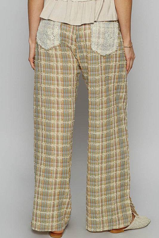 POL Lace Trim Drawstring Checkered Wide Leg Pants | Sleekdenim.com