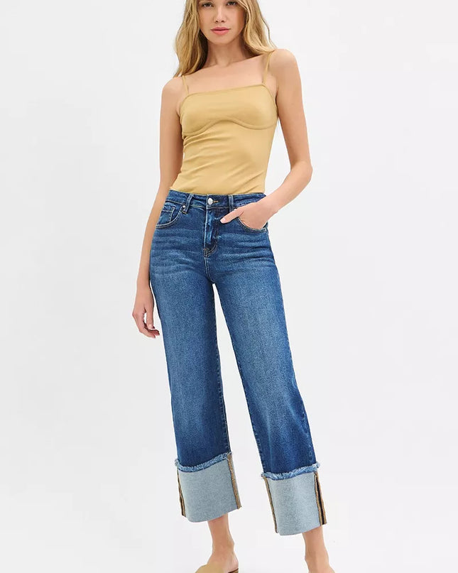RISEN Full Size Mid Rise Crop Wide Wide Cuffed Jeans Plus Size - Sleekdenim.com