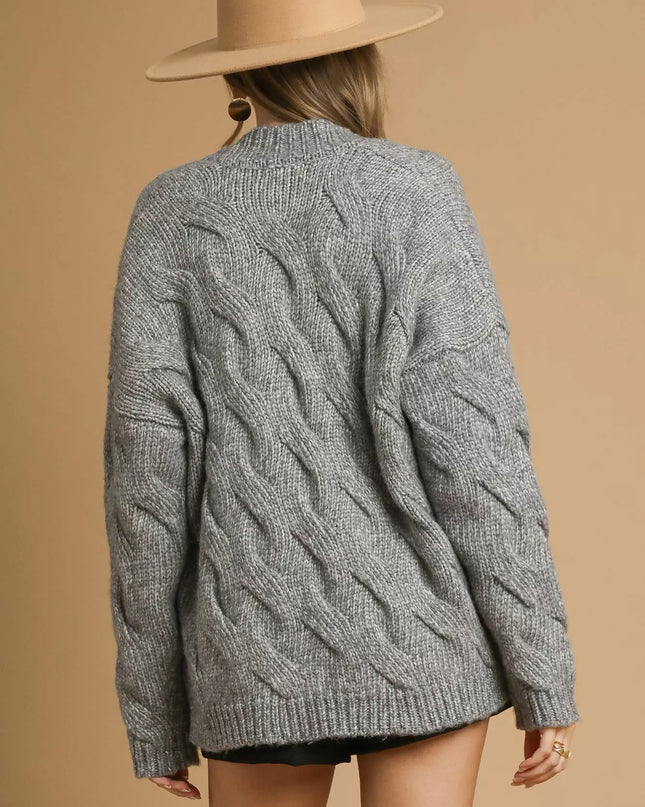 Umgee Chunky Cable Knit Open Front Cardigan - Sleekdenim.com