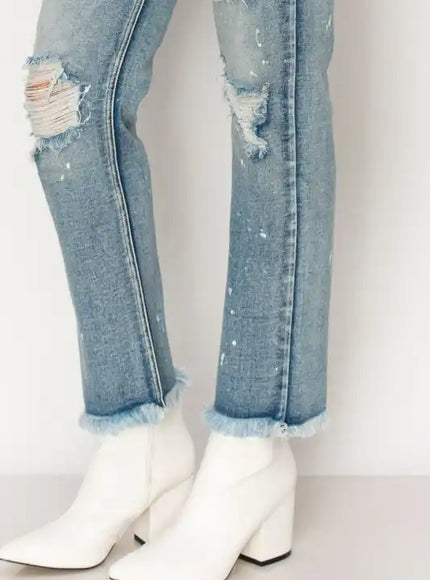 Artemis Vintage AT1050STM High Rise Distressed Straight Jeans - Sleekdenim.com