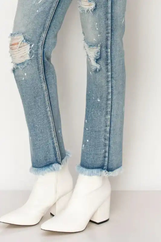 Artemis Vintage AT1050STM High Rise Distressed Straight Jeans - Sleekdenim.com