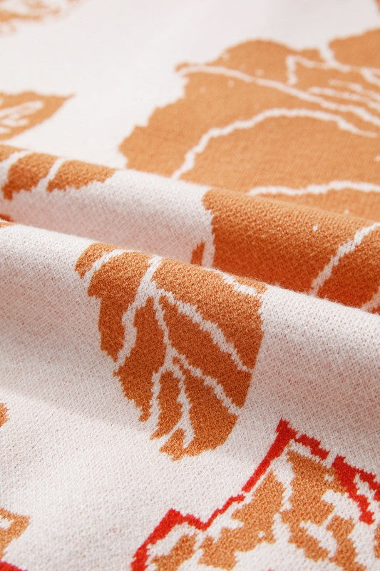 Floral Half Zip Collared Pullover Sweater - Sleekdenim.com