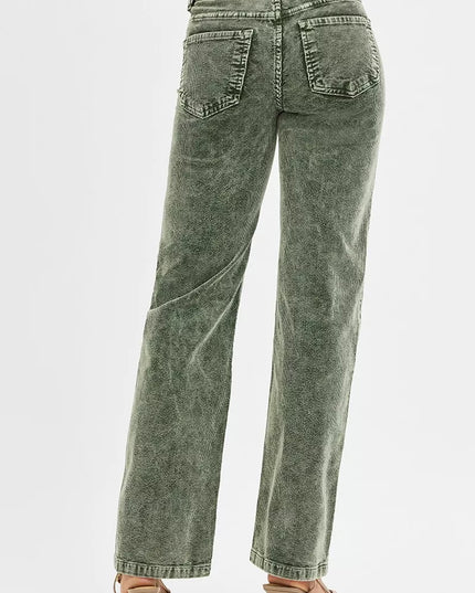 RISEN Tummy Control Mid Rise Straight Leg Corduroy Pants - Sleekdenim.com